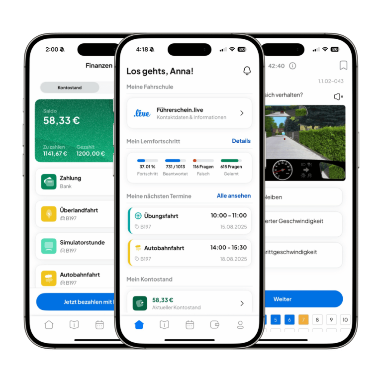 Führerschein.live – die Lern-App für deine Theorie Führerschein.live Lern-App auf dem Smartphone – Theorievorbereitung bei 100% Fahrschule Chemnitz
